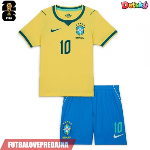 Lacne Dětský Futbalové dres Brazília Vinicius Junior #10 MS 2026 Krátky Rukáv - Domáci (+ trenírky)